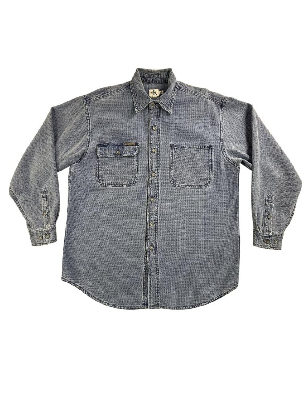 Vintage Calvin Klein Jeans Shirt Mens Medium Blue Denim Button Up Hong Kong 90s